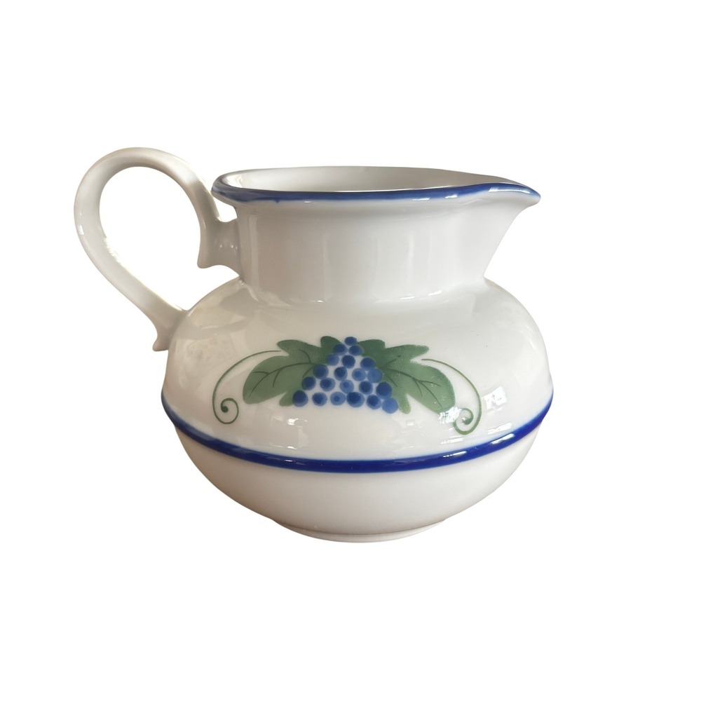 Dansk Provence Blue Grapes Creamer Pitcher White Ceramic Japan Cottagecore